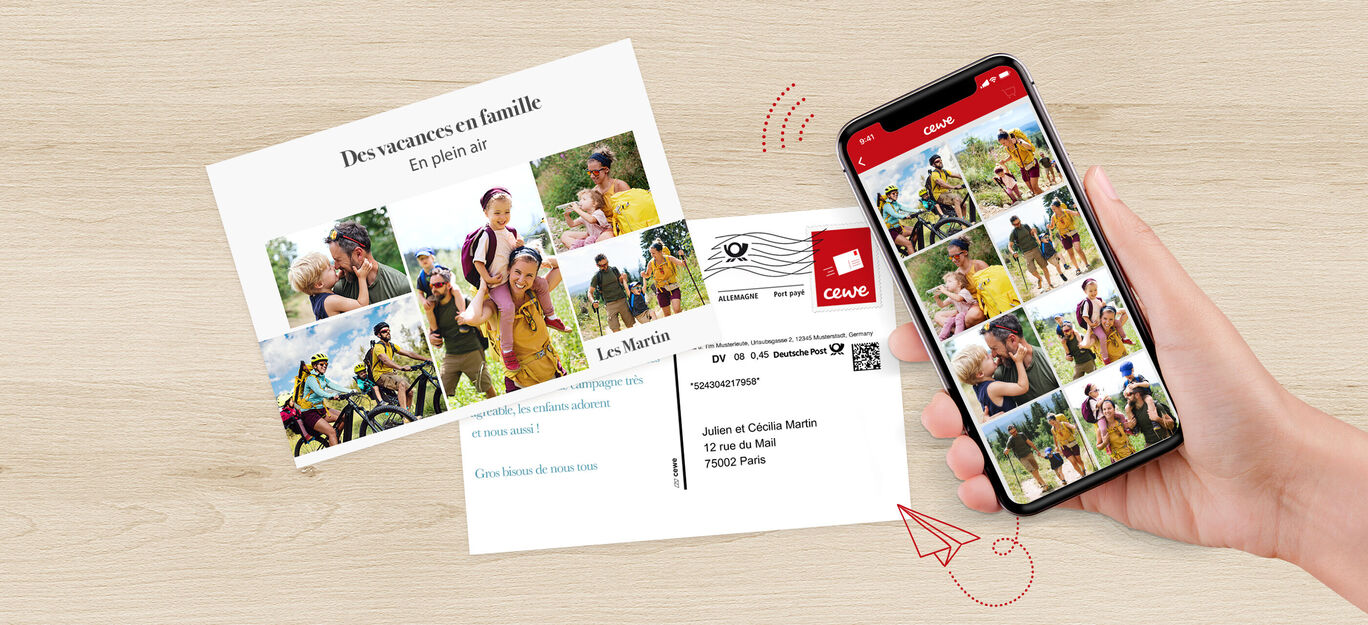 Carte postale personnalisée CEWE avec des photos de vacances venant d'un smartphone