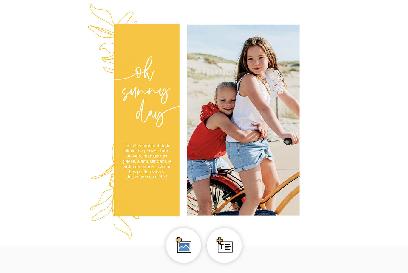 Deux enfants à vélo lors d'une journée ensoleillée à la plage, souriants et pleins de vie