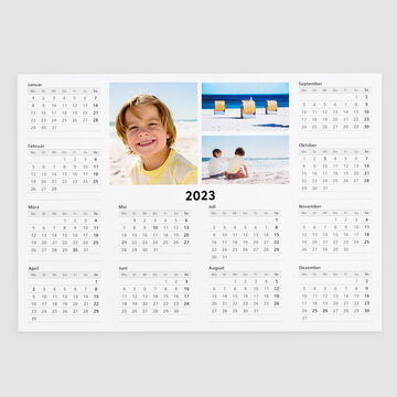 Calendrier 2023 avec de belles photos de la plage et d'un couple sur le sable.
