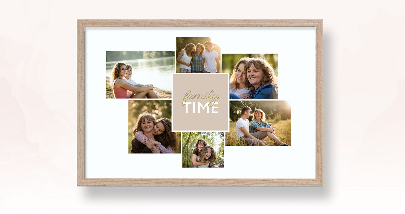 Collage de moments familiaux heureux en plein air avec des images colorées