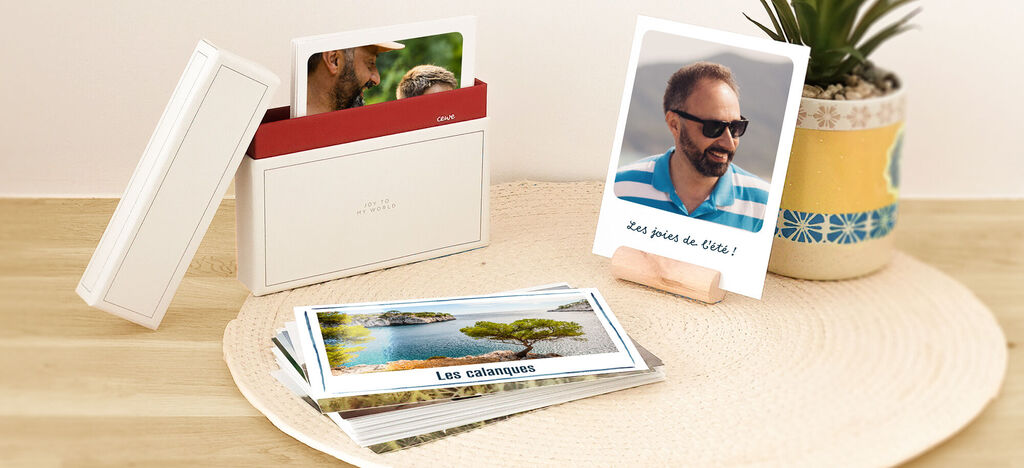 Une présentation créative de photos dans le design CEWE. L'accent est mis sur des souvenirs spéciaux et des instantanés uniques.