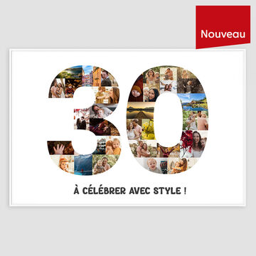 Affiche anniversaire personnalisée avec le nombre 30 en grand rempli de photos