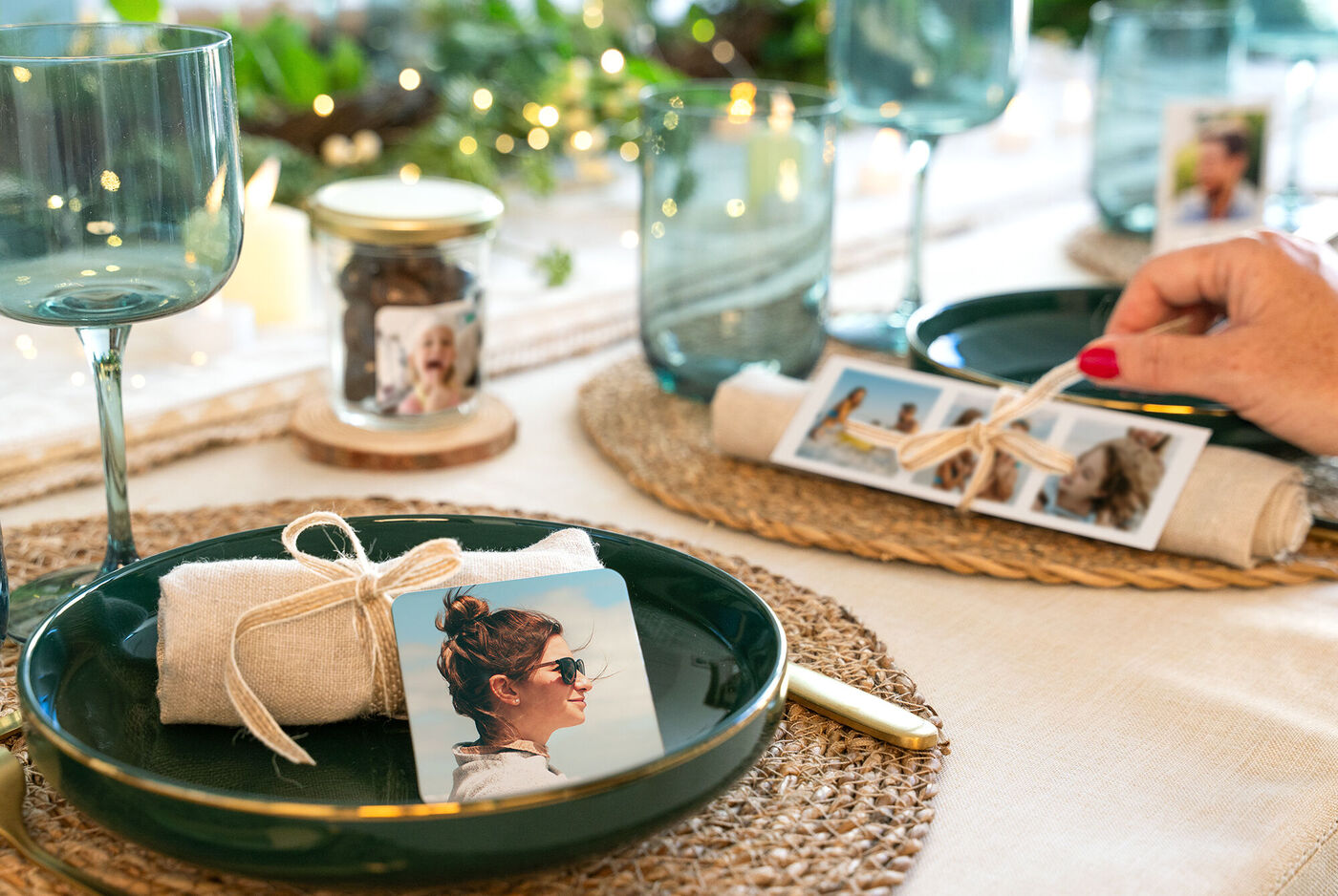 Déco de table de Noël personnalisée avec des produits photo