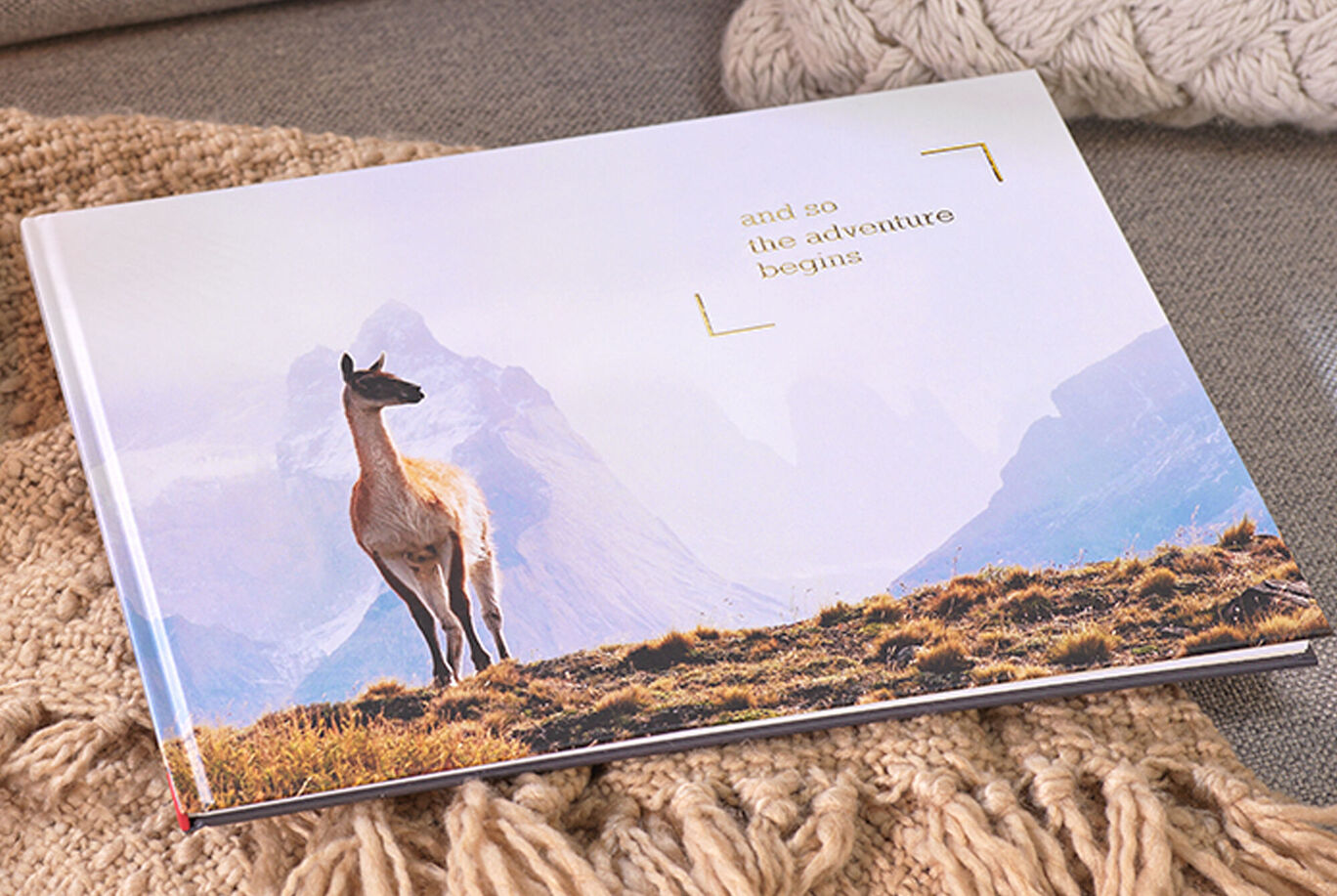 Album photo d'un beau voyage posé sur une couverture