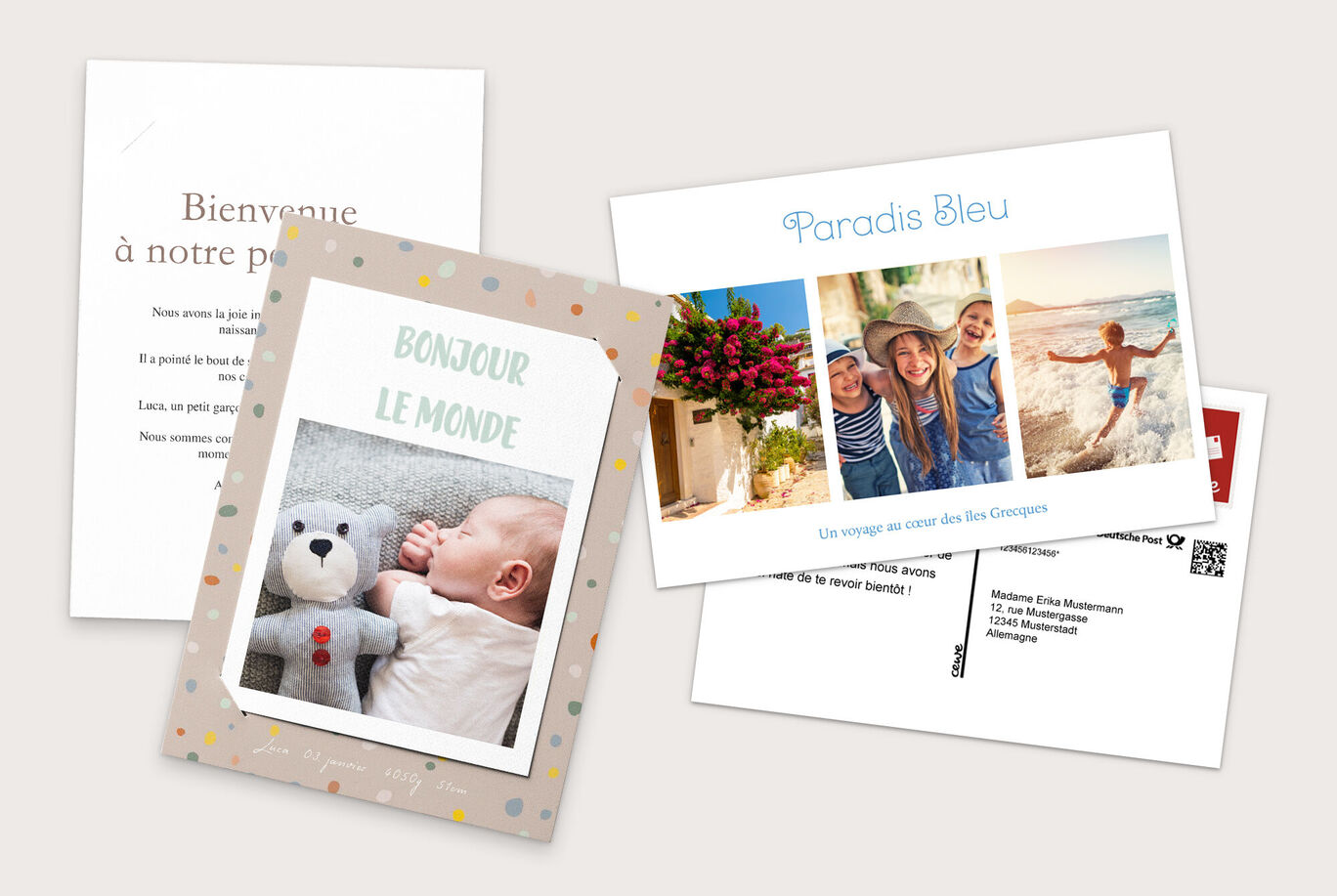 Faire-part personnalisé et carte postale en ligne