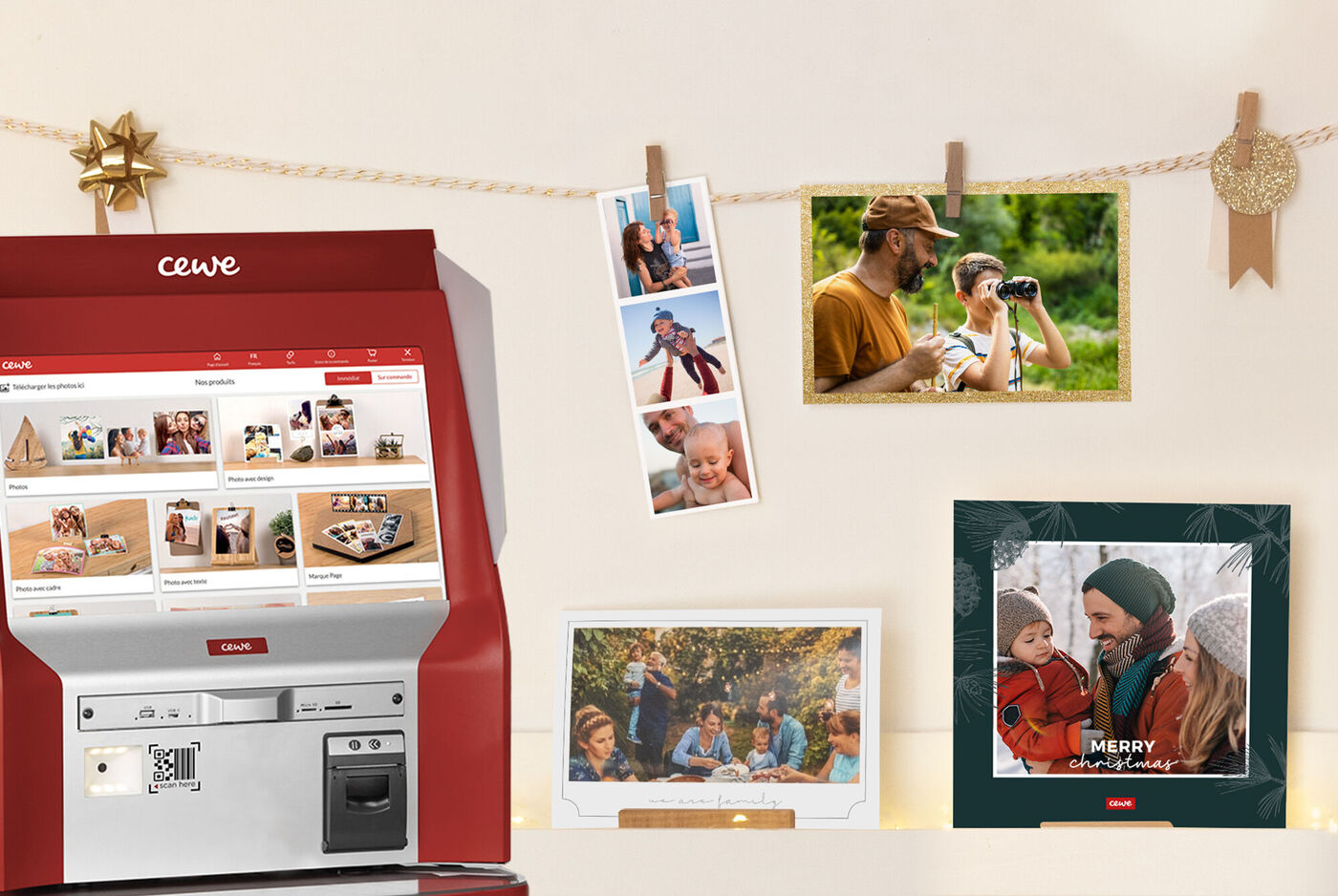 Tirages photo réalisés sur une borne CEWE avec des décos de Noël